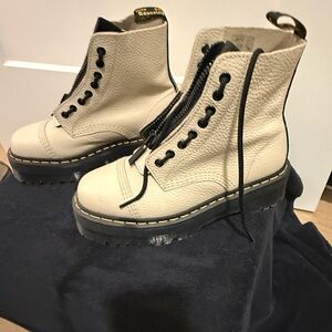 Dr. Martens Beige Leather Combat Boots